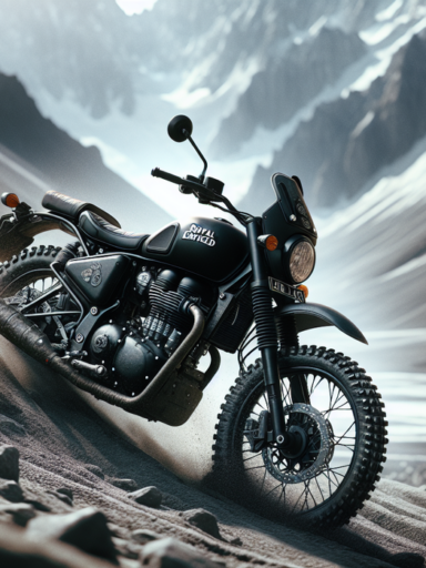 alt_text: Royal Enfield Himalayan hitam menguasai jalur ekstrem, menampilkan kekuatan dan ketangguhan.