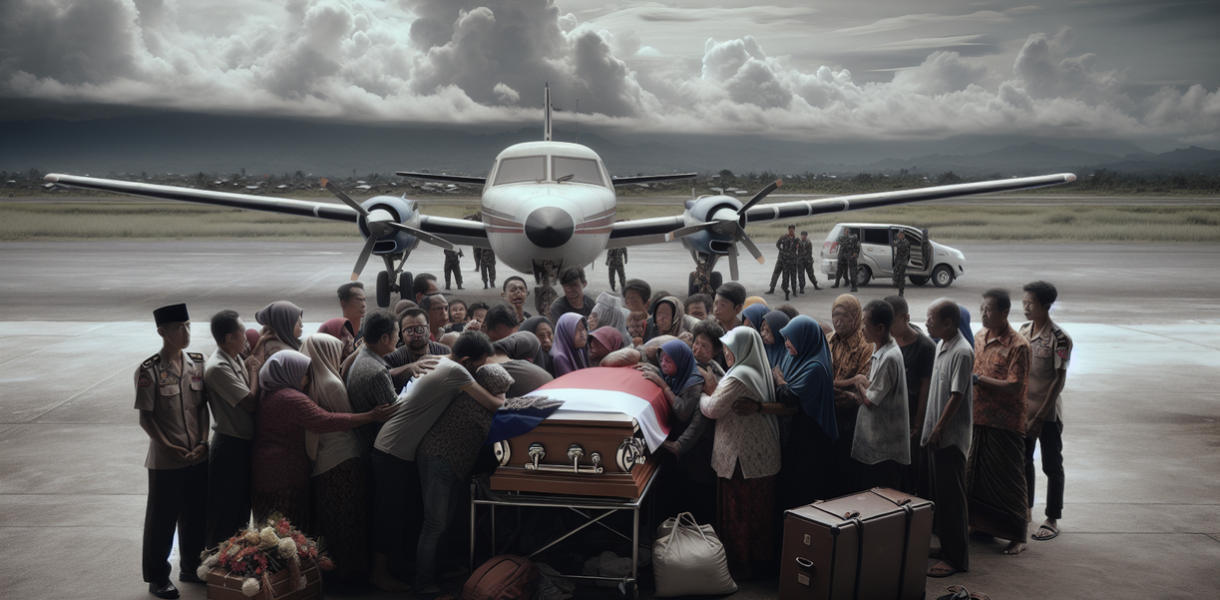 alt_text: Kru pesawat ATR 42-500 pulang dengan suasana duka, melambangkan kehilangan dan kesedihan.