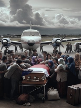 alt_text: Kru pesawat ATR 42-500 pulang dengan suasana duka, melambangkan kehilangan dan kesedihan.