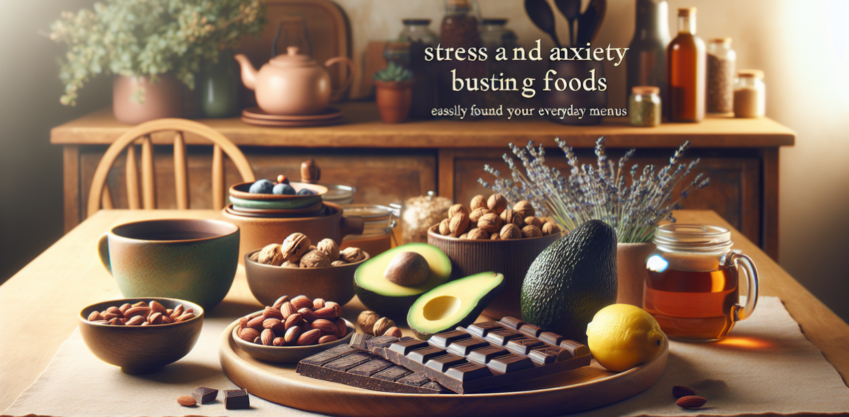 alt_text: Enam makanan di meja yang mendukung kesehatan mental, termasuk oatmeal dan kacang-kacangan.