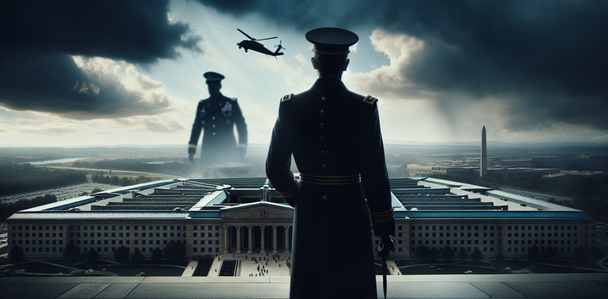 alt_text: Pentagon terguncang, simbolisasi ketegangan geopolitik dan bayangan perjalanan global.