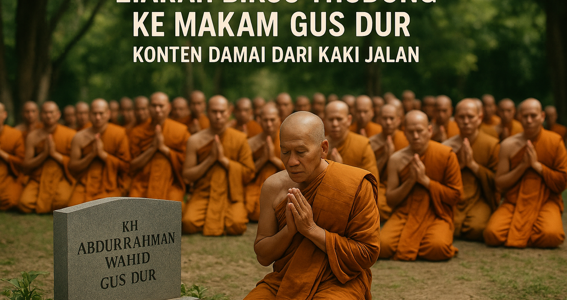alt_text: Biksu Thudong berziarah ke makam Gus Dur, simbol harmoni dan toleransi antaragama.