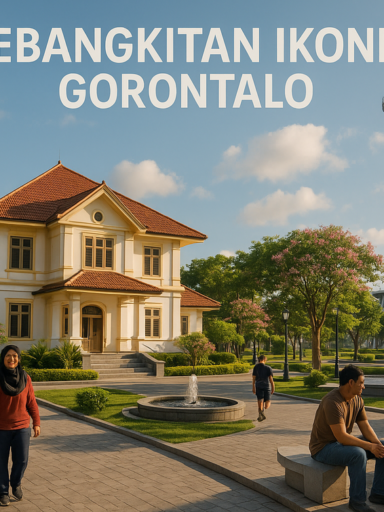 alt_text: Suasana meriah acara PENAS di Taman Menara Limboto dengan dekorasi dan keramaian pengunjung.